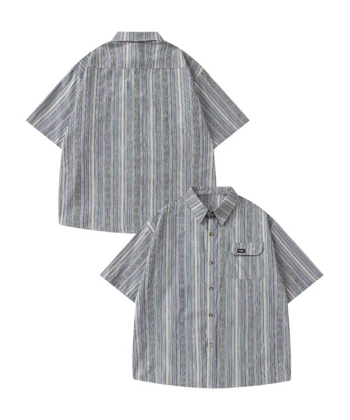 HOOK(フック)の「マルチストライプ半袖シャツ (SS)(シャツ/ブラウス・メンズ・ライトグレー/ダークグレー・LARGE/MEDIUM)」の2枚目の写真