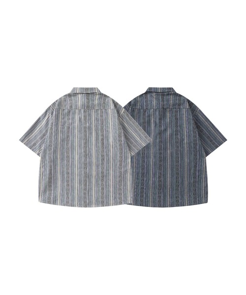 HOOK(フック)の「マルチストライプ半袖シャツ (SS)(シャツ/ブラウス・メンズ・ライトグレー/ダークグレー・LARGE/MEDIUM)」の3枚目の写真