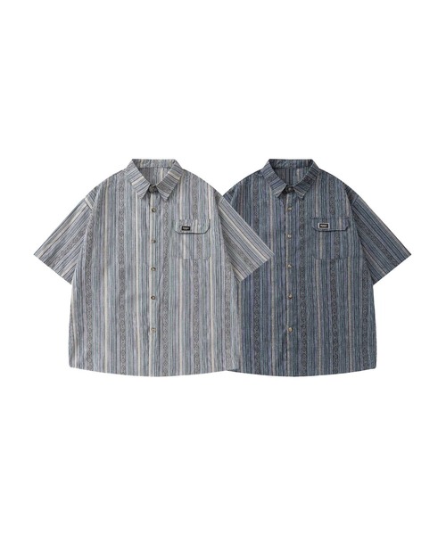 HOOK(フック)の「マルチストライプ半袖シャツ (SS)(シャツ/ブラウス・メンズ・ライトグレー/ダークグレー・LARGE/MEDIUM)」の4枚目の写真