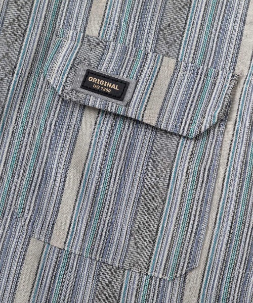 HOOK(フック)の「マルチストライプ半袖シャツ (SS)(シャツ/ブラウス・メンズ・ライトグレー/ダークグレー・LARGE/MEDIUM)」の9枚目の写真