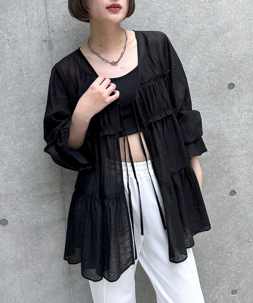 PAGEBOY(ページボーイ)の「【WEB限定】DAILYギャザーブラウス(シャツ/ブラウス・レディース・オフホワイト/ブラック・FREE)」の2枚目の写真