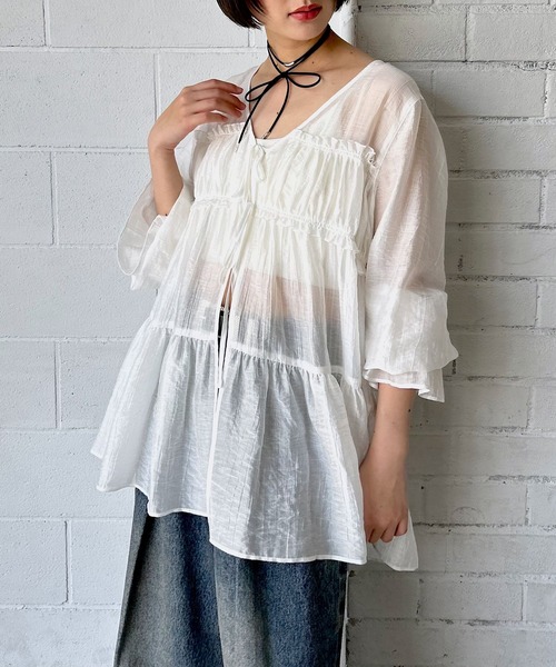 PAGEBOY(ページボーイ)の「【WEB限定】DAILYギャザーブラウス(シャツ/ブラウス・レディース・オフホワイト/ブラック・FREE)」の12枚目の写真
