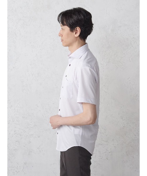 Perfect Suit FActory（パーフェクトスーツファクトリー）の「【冷感/完全ノーアイロン】半袖アイシャツ【アイスセンサー】カッタウェイ　ラベンダー（ビジネスシャツ・メンズ・ラベンダー・S/M/L/LL/3L）」の5枚目の写真