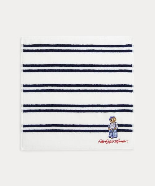 ラルフローレン　RALPHLAUREN ハンドバッグ　綿　青白ストライプ　ベアー キャンバス スモール Polo ベア トート （トートバッグ）｜POLO