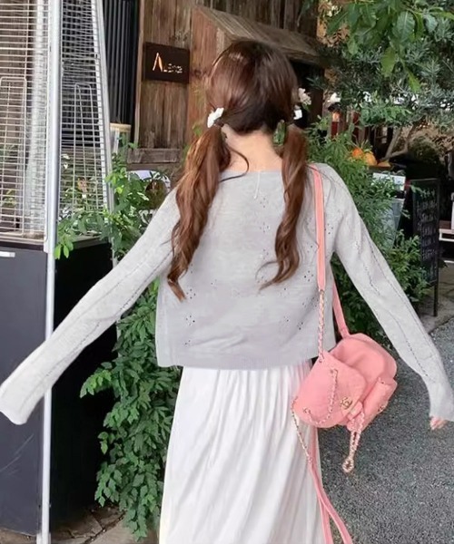 Miniministore（ミニミニストア）の「透かし編みニットカーディガンクロップド丈（カーディガン/ボレロ・レディース・ライトブルー/ライトイエロー/ライトグレー/ホワイト・FREE）」の17枚目の写真
