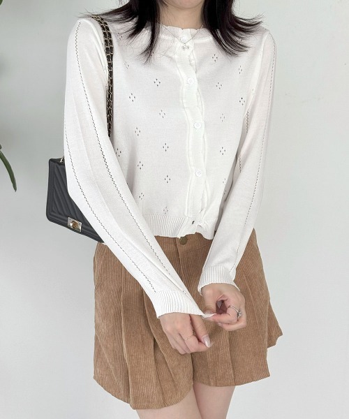 Miniministore（ミニミニストア）の「透かし編みニットカーディガンクロップド丈（カーディガン/ボレロ・レディース・ライトブルー/ライトイエロー/ライトグレー/ホワイト・FREE）」の5枚目の写真