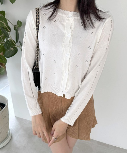 Miniministore（ミニミニストア）の「透かし編みニットカーディガンクロップド丈（カーディガン/ボレロ・レディース・ライトブルー/ライトイエロー/ライトグレー/ホワイト・FREE）」の6枚目の写真