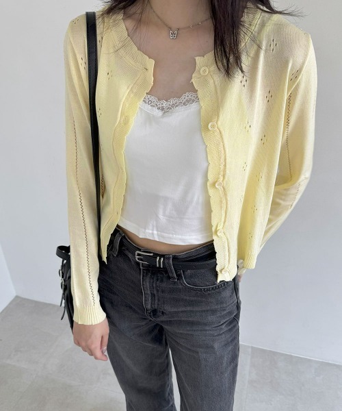 Miniministore（ミニミニストア）の「透かし編みニットカーディガンクロップド丈（カーディガン/ボレロ・レディース・ライトブルー/ライトイエロー/ライトグレー/ホワイト・FREE）」の12枚目の写真
