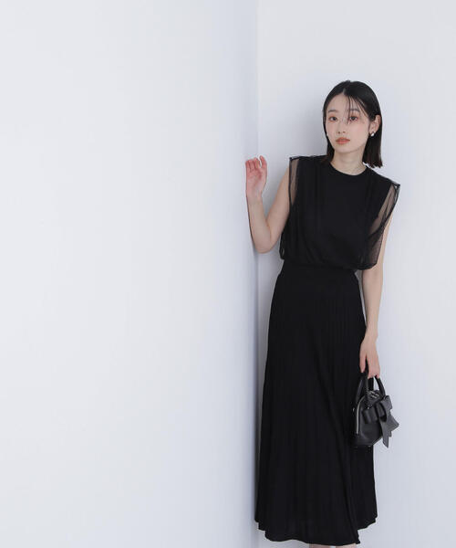 NATURAL BEAUTY BASIC(ナチュラルビューティーベーシック)の「◇チュールドッキングニットワンピース(ワンピース・レディース・ダークブラウン/ダークオレンジ/ブラック・MEDIUM/P/S)」の6枚目の写真