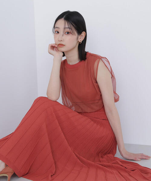 韓国♡愛される 綺麗め♡ チュール ドッキング リボン ニット ワンピース 上品 韓国♡愛される 綺麗め♡ チュール ドッキング リボン ニット