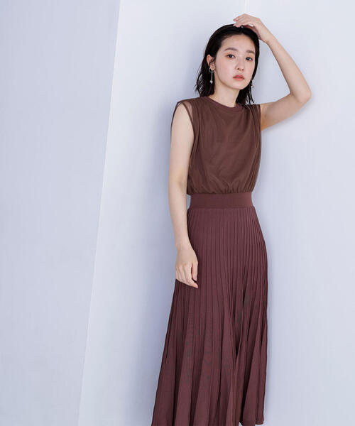 NATURAL BEAUTY BASIC(ナチュラルビューティーベーシック)の「◇チュールドッキングニットワンピース(ワンピース・レディース・ダークブラウン/ダークオレンジ/ブラック・MEDIUM/P/S)」の2枚目の写真