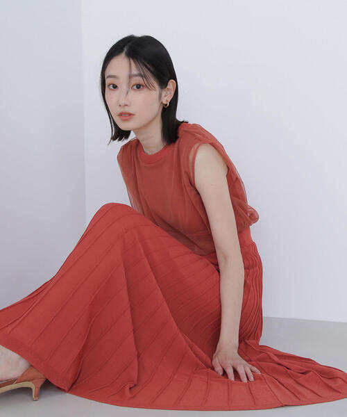 NATURAL BEAUTY BASIC(ナチュラルビューティーベーシック)の「◇チュールドッキングニットワンピース(ワンピース・レディース・ダークブラウン/ダークオレンジ/ブラック・MEDIUM/P/S)」の3枚目の写真