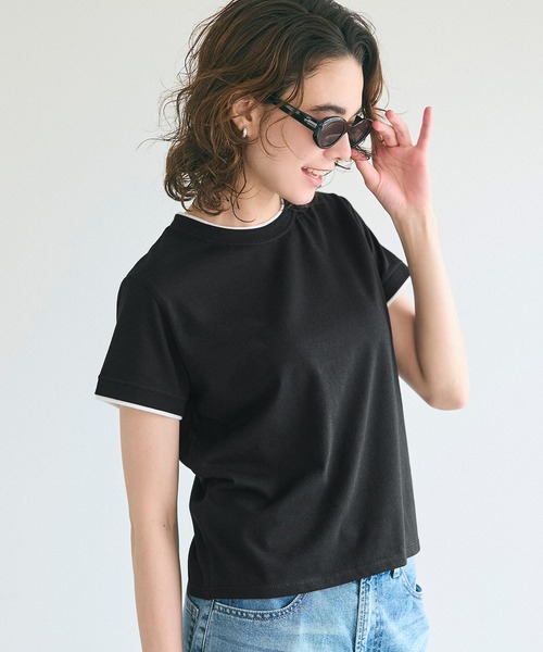 coca（coca）（コカ）の「レイヤード半袖トップス（Tシャツ/カットソー・レディース・ブラック/チャコール・S/M/L）」の2枚目の写真