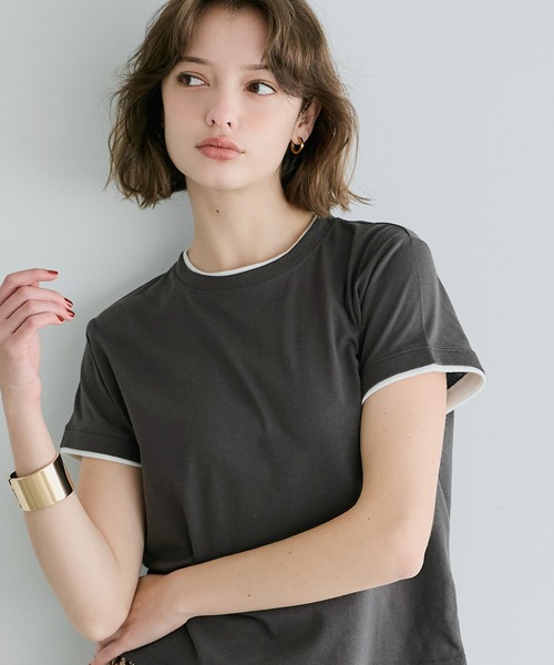 coca（coca）（コカ）の「レイヤード半袖トップス（Tシャツ/カットソー・レディース・ブラック/チャコール・S/M/L）」の5枚目の写真