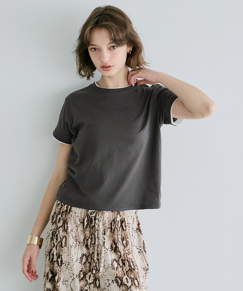 coca（coca）（コカ）の「レイヤード半袖トップス（Tシャツ/カットソー・レディース・ブラック/チャコール・S/M/L）」の7枚目の写真