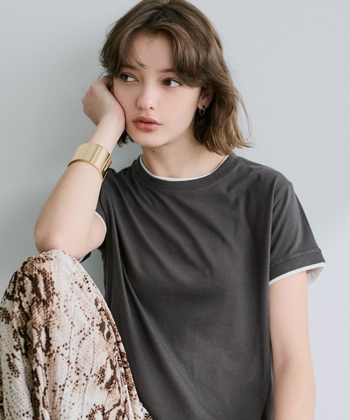 coca（coca）（コカ）の「レイヤード半袖トップス（Tシャツ/カットソー・レディース・ブラック/チャコール・S/M/L）」の8枚目の写真
