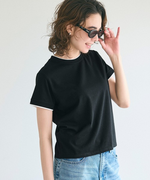 coca（coca）（コカ）の「レイヤード半袖トップス（Tシャツ/カットソー・レディース・ブラック/チャコール・S/M/L）」の12枚目の写真