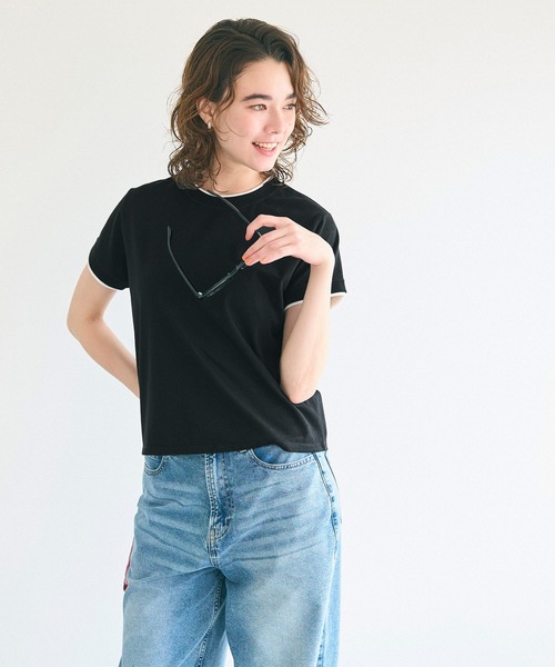 coca（coca）（コカ）の「レイヤード半袖トップス（Tシャツ/カットソー・レディース・ブラック/チャコール・S/M/L）」の14枚目の写真