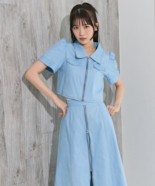 REDYAZEL（レディアゼル）の「【セットアップ可能】フロントZIPクロップドシャツ（シャツ/ブラウス・レディース・ネイビー/サックスブルー/オフホワイト・SMALL/MEDIUM）」の3枚目の写真