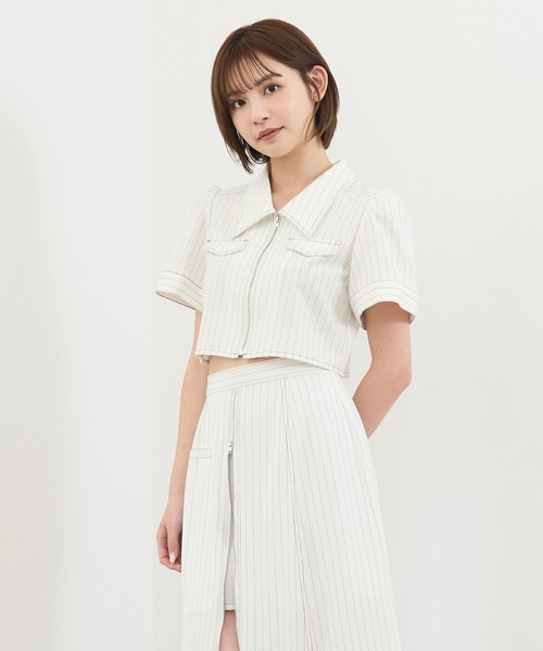 REDYAZEL（レディアゼル）の「【セットアップ可能】フロントZIPクロップドシャツ（シャツ/ブラウス・レディース・ネイビー/サックスブルー/オフホワイト・SMALL/MEDIUM）」の7枚目の写真