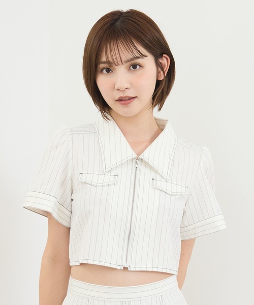 REDYAZEL（レディアゼル）の「【セットアップ可能】フロントZIPクロップドシャツ（シャツ/ブラウス・レディース・ネイビー/サックスブルー/オフホワイト・SMALL/MEDIUM）」の8枚目の写真