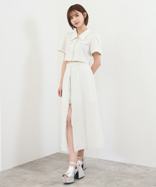REDYAZEL（レディアゼル）の「【セットアップ可能】フロントZIPクロップドシャツ（シャツ/ブラウス・レディース・ネイビー/サックスブルー/オフホワイト・SMALL/MEDIUM）」の9枚目の写真