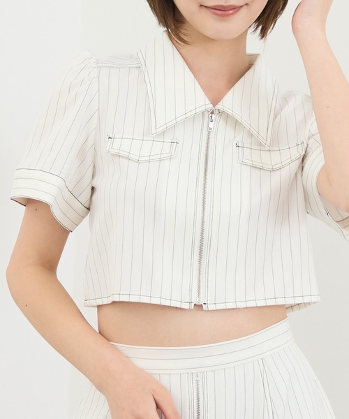 REDYAZEL（レディアゼル）の「【セットアップ可能】フロントZIPクロップドシャツ（シャツ/ブラウス・レディース・ネイビー/サックスブルー/オフホワイト・SMALL/MEDIUM）」の11枚目の写真