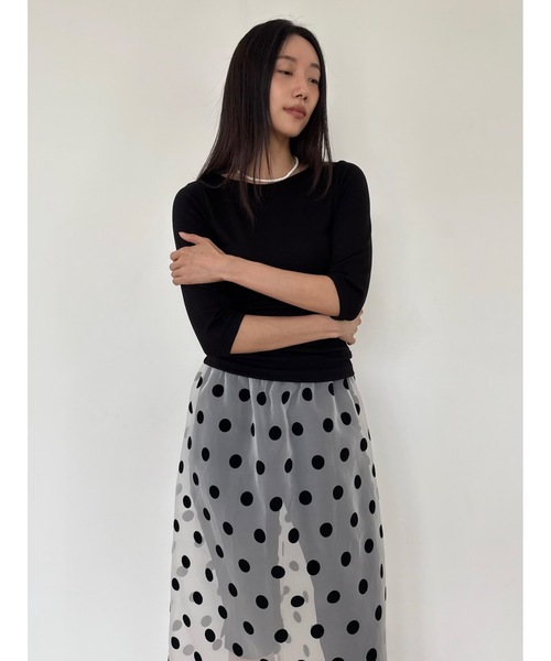 Didot.showroom（ディドット ショールーム）の「【DIDOT.】ドットオーガンジーレイヤードSK（スカート・レディース・ブラック/ホワイト/ベージュ・FREE）」の7枚目の写真