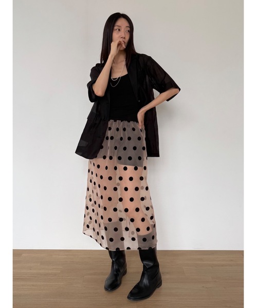 Didot.showroom（ディドット ショールーム）の「【DIDOT.】ドットオーガンジーレイヤードSK（スカート・レディース・ブラック/ホワイト/ベージュ・FREE）」の14枚目の写真
