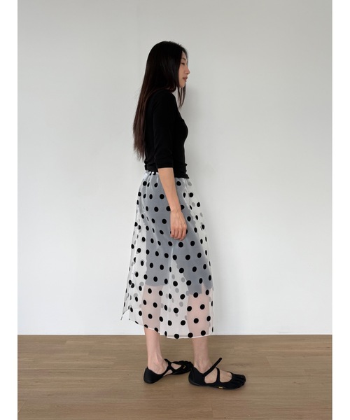 Didot.showroom（ディドット ショールーム）の「【DIDOT.】ドットオーガンジーレイヤードSK（スカート・レディース・ブラック/ホワイト/ベージュ・FREE）」の6枚目の写真