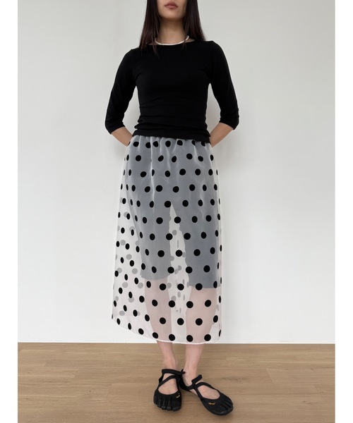 Didot.showroom（ディドット ショールーム）の「【DIDOT.】ドットオーガンジーレイヤードSK（スカート・レディース・ブラック/ホワイト/ベージュ・FREE）」の4枚目の写真