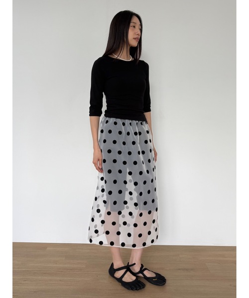 Didot.showroom（ディドット ショールーム）の「【DIDOT.】ドットオーガンジーレイヤードSK（スカート・レディース・ブラック/ホワイト/ベージュ・FREE）」の5枚目の写真