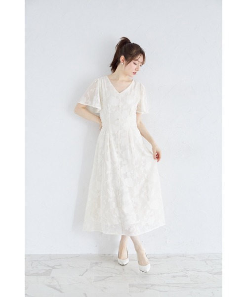 tocco closet(トッコ クローゼット)の「ウエストリボン付きパール装飾シアーフラワージャガードワンピース(ワンピース・レディース・ネイビー/アイボリー・M)」の4枚目の写真