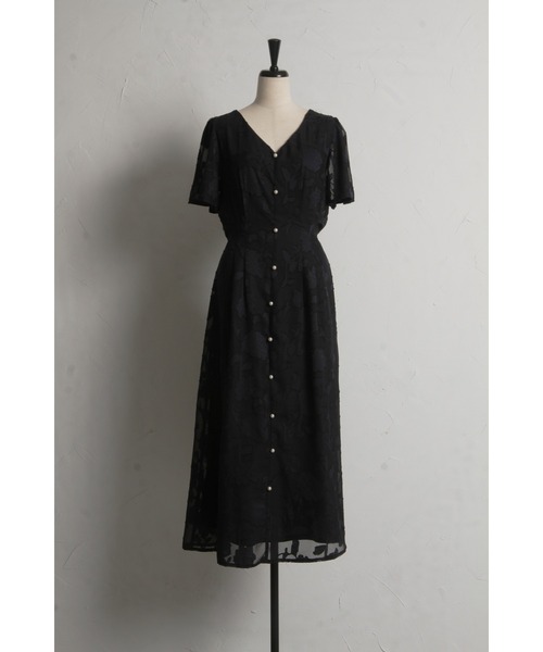 tocco closet(トッコ クローゼット)の「ウエストリボン付きパール装飾シアーフラワージャガードワンピース(ワンピース・レディース・ネイビー/アイボリー・M)」の19枚目の写真