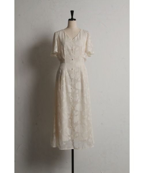 tocco closet(トッコ クローゼット)の「ウエストリボン付きパール装飾シアーフラワージャガードワンピース(ワンピース・レディース・ネイビー/アイボリー・M)」の20枚目の写真