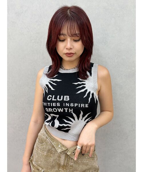 EVRIS（エヴリス）の「ジャガードグラフィックニットトップス（ニット/セーター・レディース・ブラック/ブルー・FREE）」の2枚目の写真