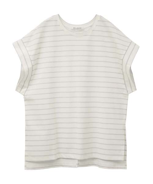 MELROSE claire(メルローズ クレール)の「ドロップショルダーチュニック(Tシャツ/カットソー・レディース・グレイッシュベージュ/ブルーグリーン/ホワイト×グレー/チャコールグレー・FREE)」の2枚目の写真