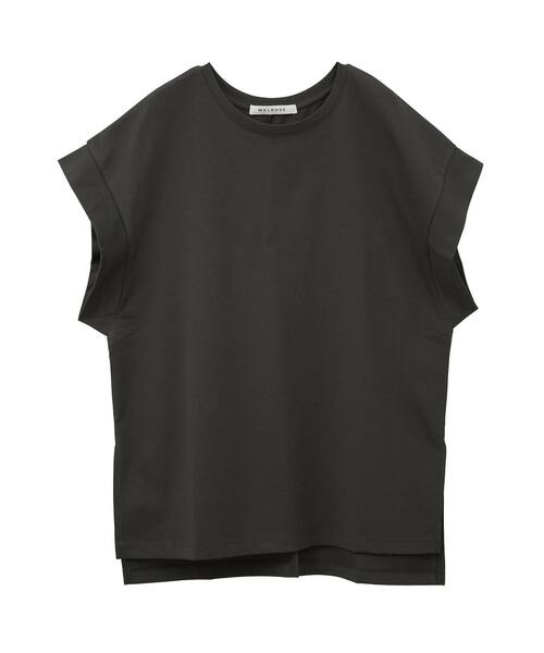 MELROSE claire(メルローズ クレール)の「ドロップショルダーチュニック(Tシャツ/カットソー・レディース・グレイッシュベージュ/ブルーグリーン/ホワイト×グレー/チャコールグレー・FREE)」の3枚目の写真