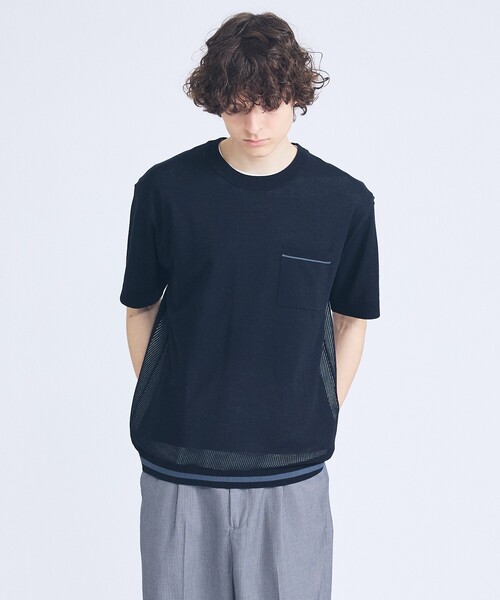 ABAHOUSE（アバハウス）の「メッシュニット シアーTシャツ/ サマーニット（Tシャツ/カットソー・メンズ・グレイッシュブルー/ホワイト/グリーン/ブラック・48/46）」の2枚目の写真