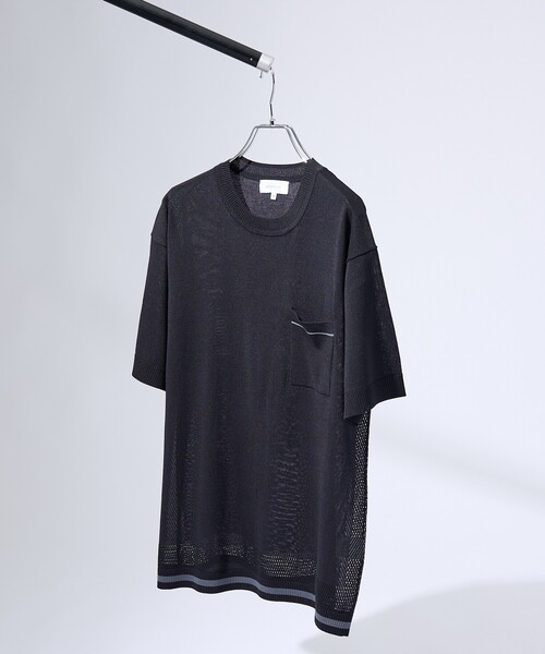 ABAHOUSE（アバハウス）の「メッシュニット シアーTシャツ/ サマーニット（Tシャツ/カットソー・メンズ・グレイッシュブルー/ホワイト/グリーン/ブラック・48/46）」の14枚目の写真