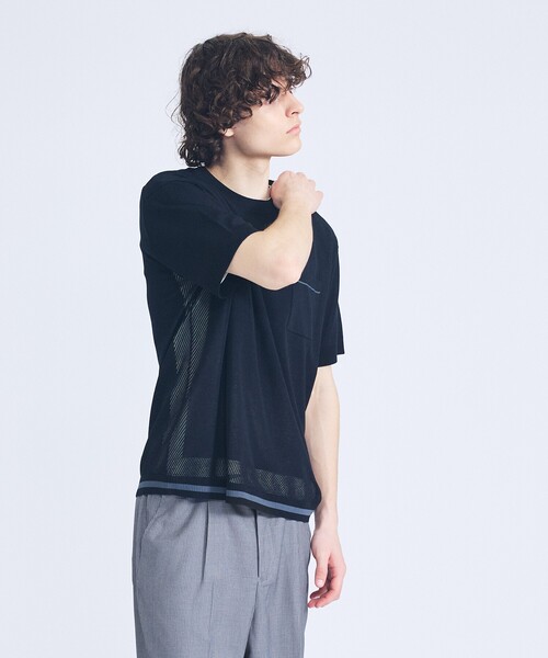 ABAHOUSE（アバハウス）の「メッシュニット シアーTシャツ/ サマーニット（Tシャツ/カットソー・メンズ・グレイッシュブルー/ホワイト/グリーン/ブラック・48/46）」の17枚目の写真