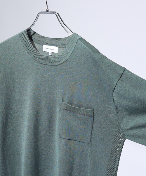 ABAHOUSE（アバハウス）の「メッシュニット シアーTシャツ/ サマーニット（Tシャツ/カットソー・メンズ・グレイッシュブルー/ホワイト/グリーン/ブラック・48/46）」の21枚目の写真