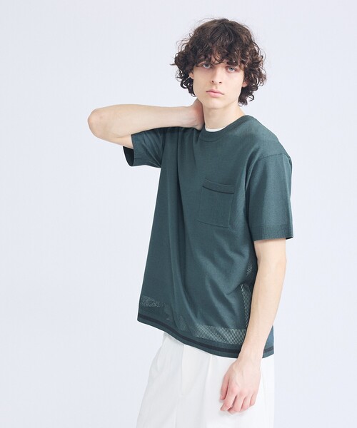 ABAHOUSE（アバハウス）の「メッシュニット シアーTシャツ/ サマーニット（Tシャツ/カットソー・メンズ・グレイッシュブルー/ホワイト/グリーン/ブラック・48/46）」の22枚目の写真