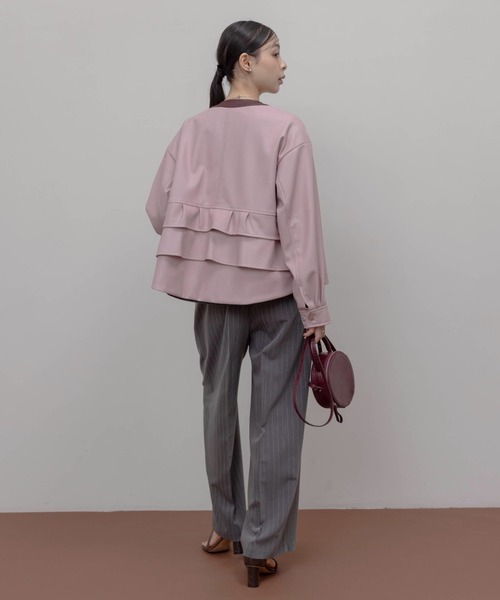 バックフリル 合成皮革ジャケット（ノーカラージャケット）｜Eimee Law