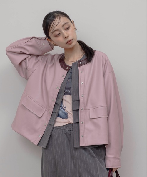 新品　今季　エイミーロウ　バックフリル 合成皮革ジャケット　ブラウン 新品 今季 エイミーロウ バックフリル 合成皮革ジャケット