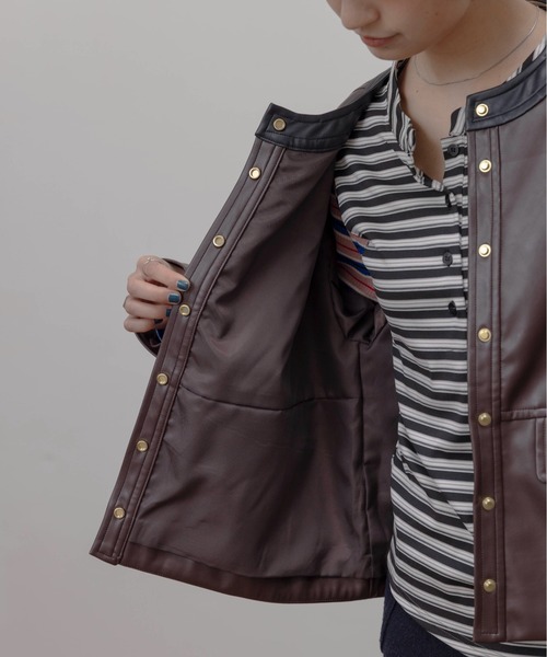 バックフリル 合成皮革ジャケット（ノーカラージャケット）｜Eimee Law