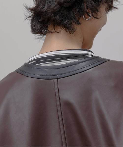 バックフリル 合成皮革ジャケット（ノーカラージャケット）｜Eimee Law