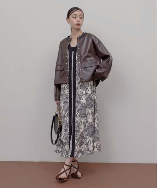 バックフリル 合成皮革ジャケット（ノーカラージャケット）｜Eimee Law