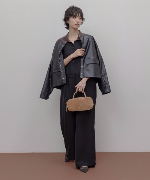 バックフリル 合成皮革ジャケット（ノーカラージャケット）｜Eimee Law