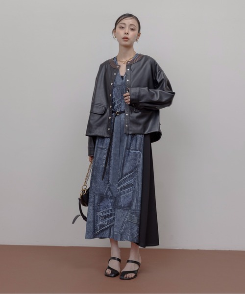 バックフリル 合成皮革ジャケット（ノーカラージャケット）｜Eimee Law